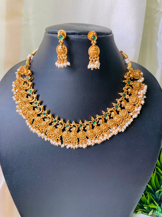 Lakshmi white golden beads