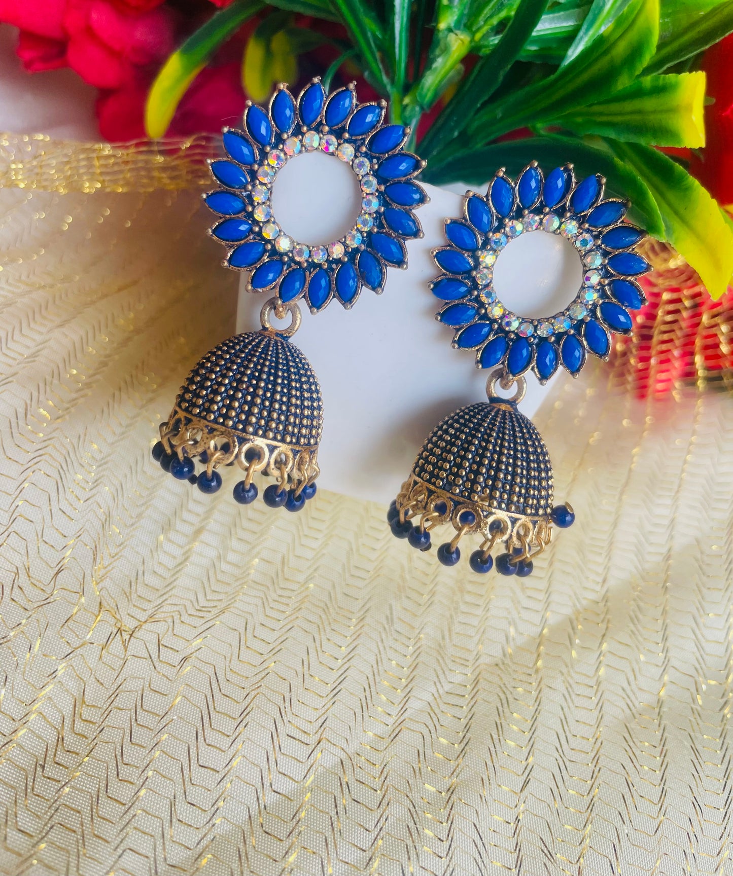 SUN FLOWER BLUE JHUMKIS