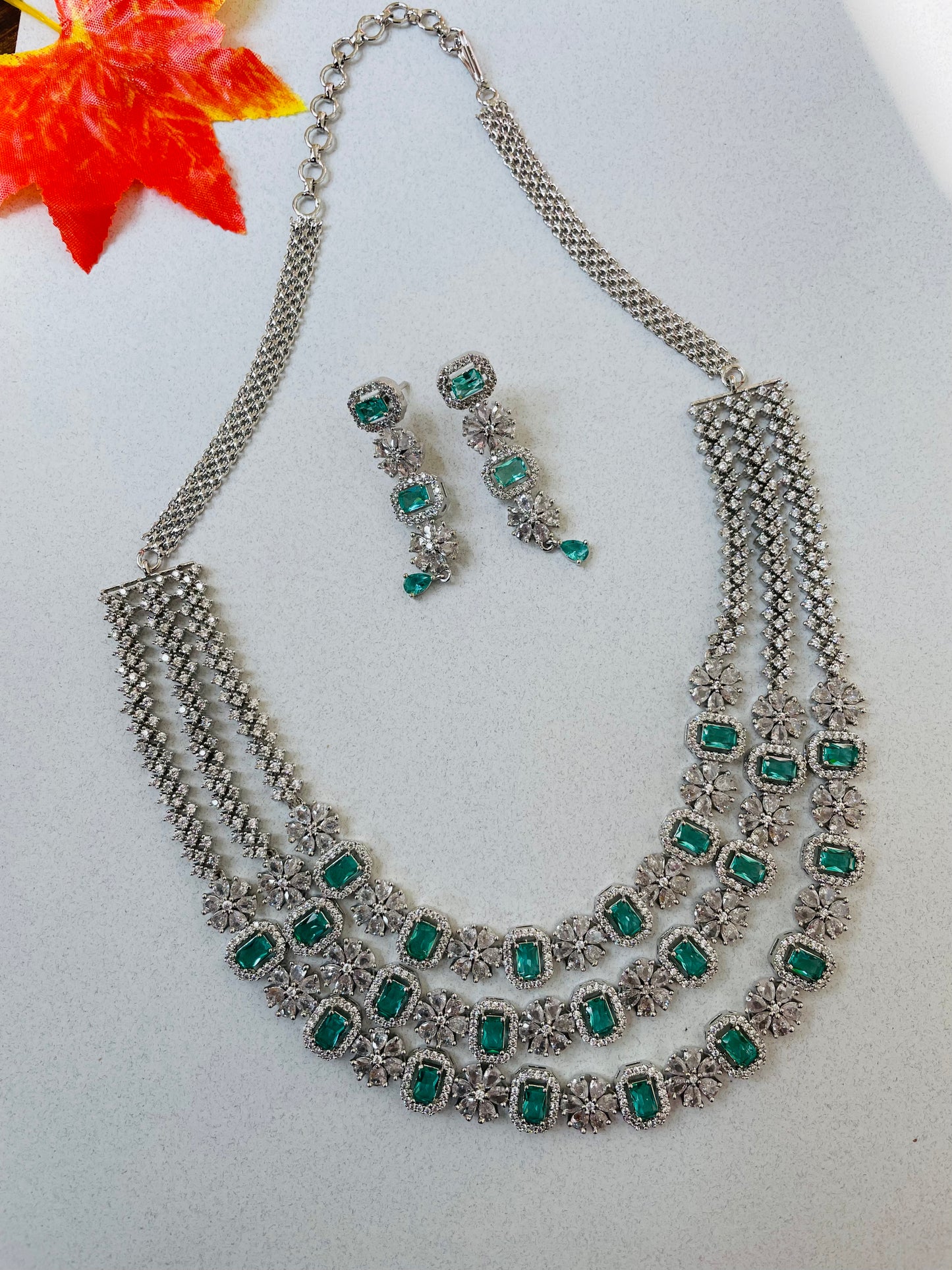 AQUA TRIPLE LAYERED NECKLACE-Elegance46