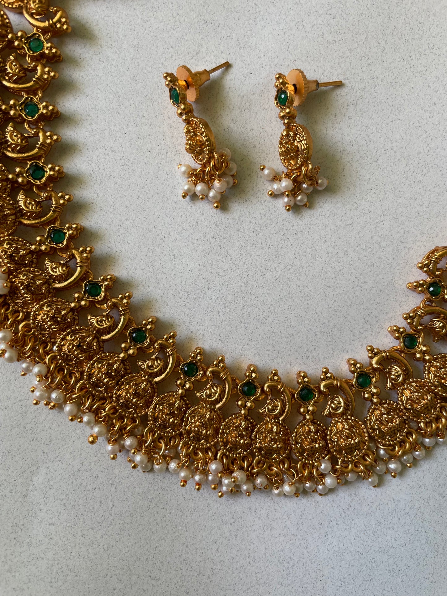 Lakshmi white golden beads