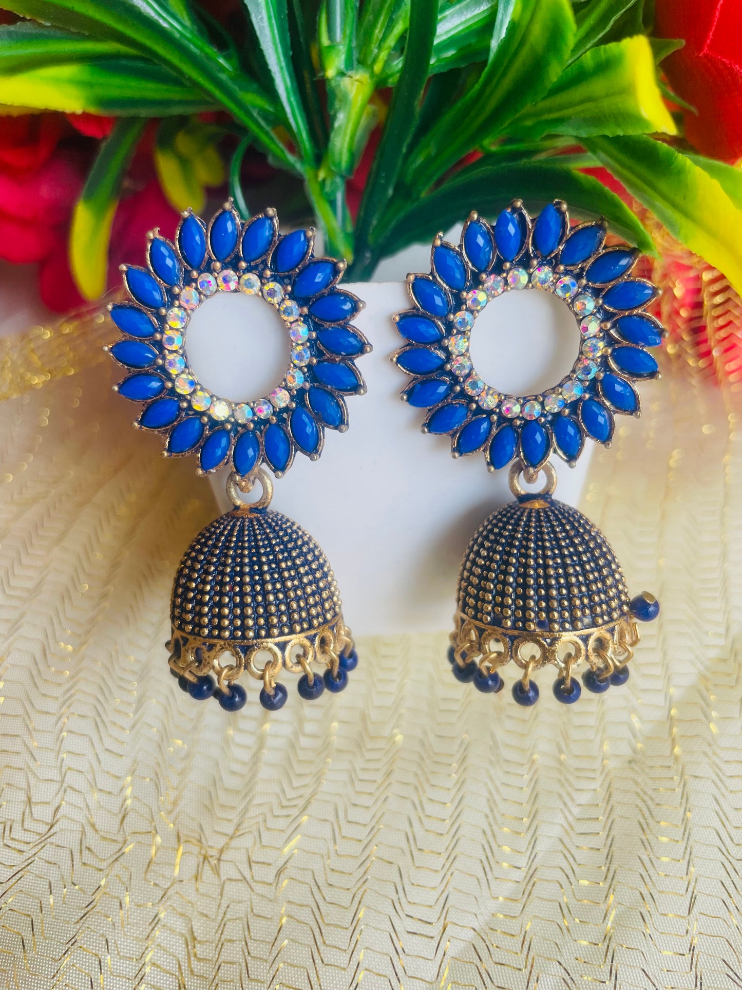 SUN FLOWER BLUE JHUMKIS