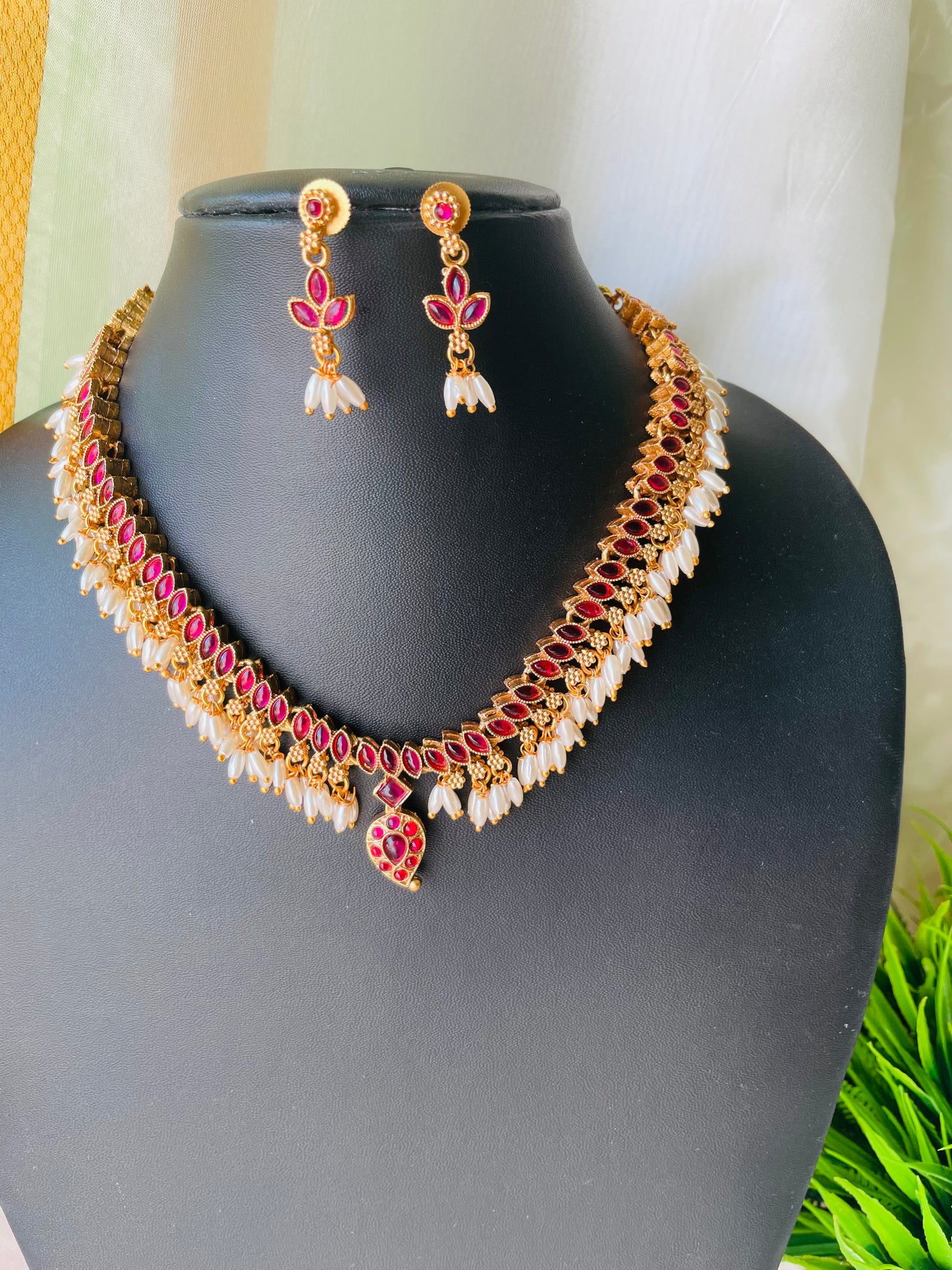 Double color Ruby necklace set