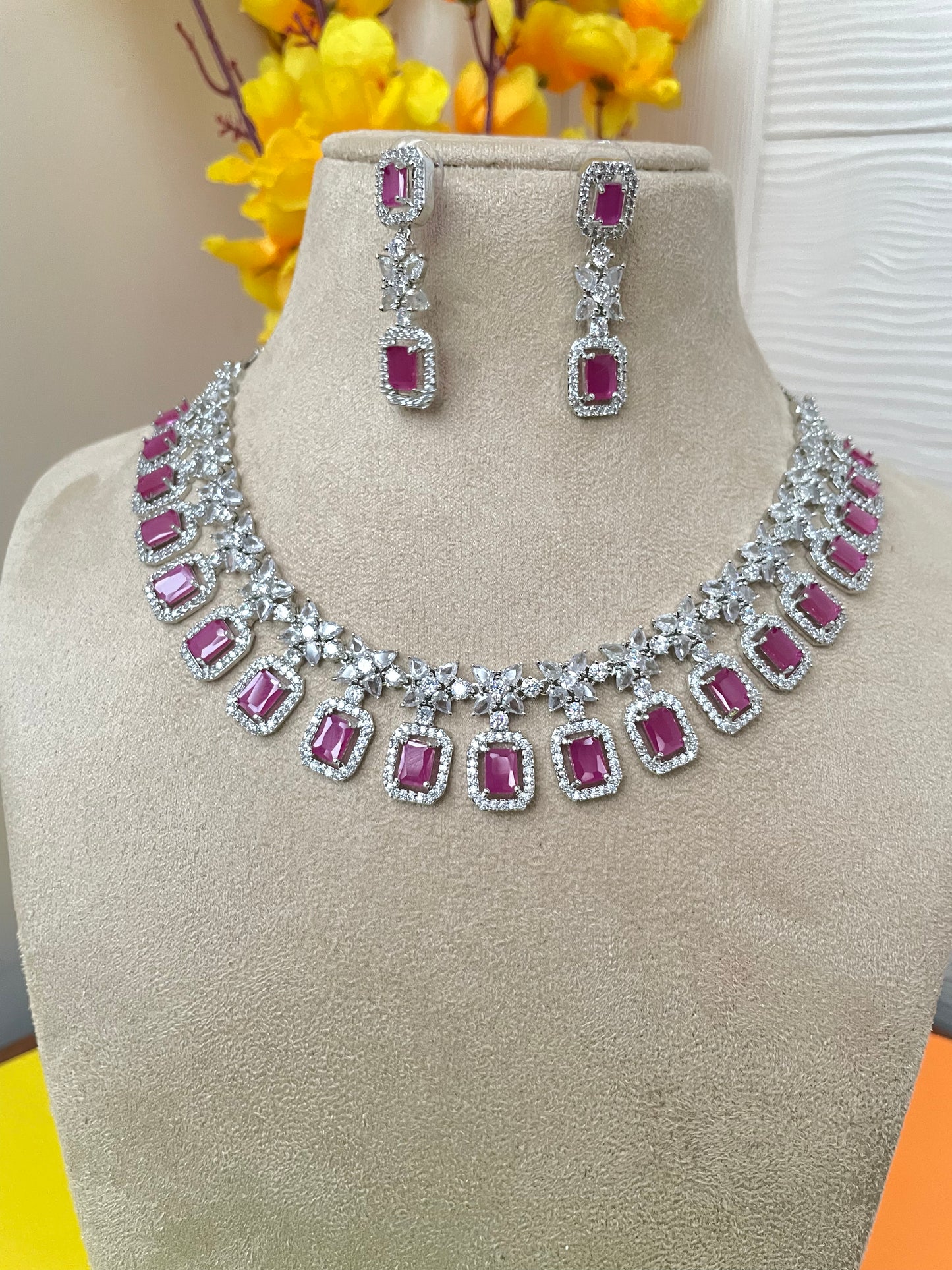 Dark Pink Choker Necklace-Elegance3