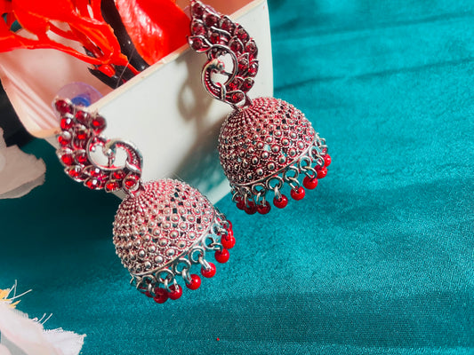 PEACOCK RED JHUMKIS
