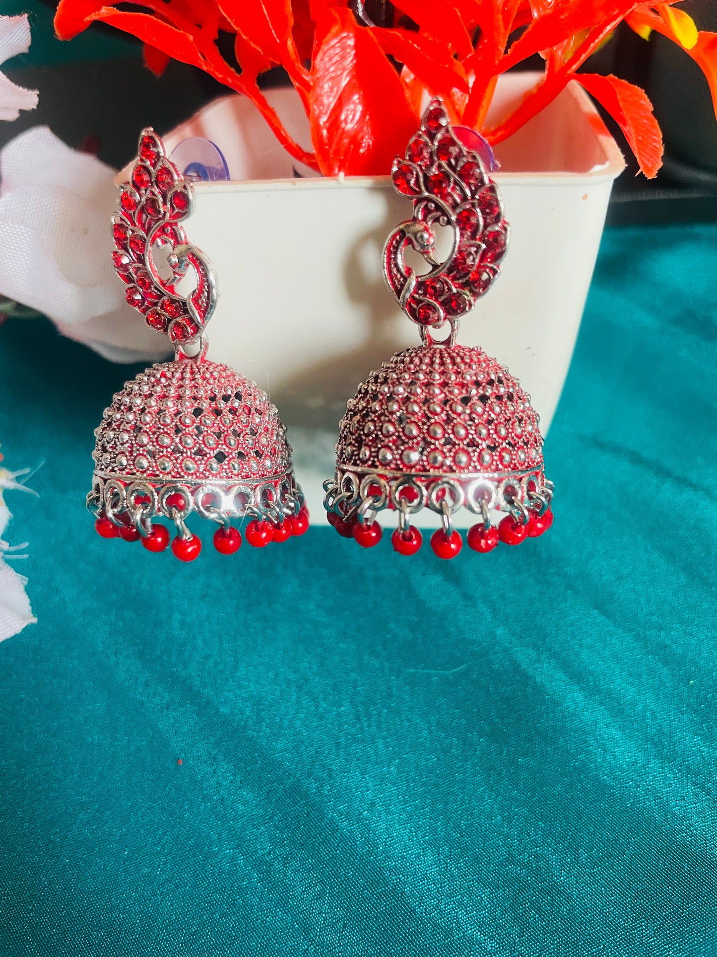 PEACOCK RED JHUMKIS