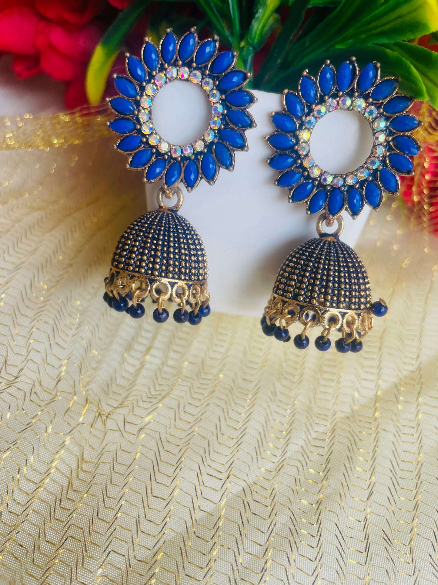 SUN FLOWER BLUE JHUMKIS